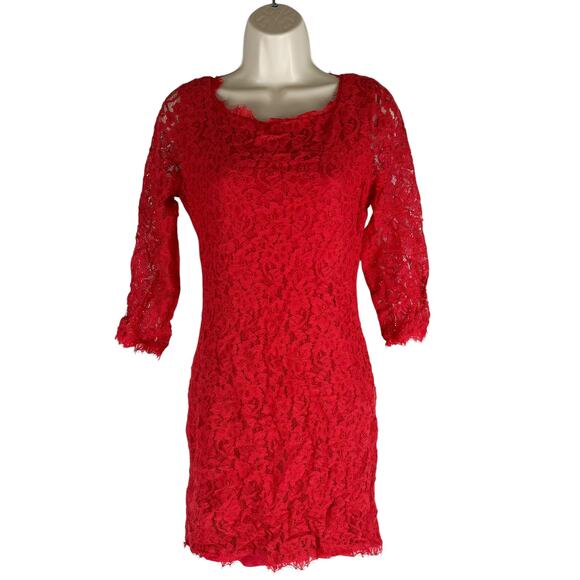 Diane Von Furstenberg Zarita Lace Dress Short Red  3/4 Sleeve size 6 - Picture 3 of 10